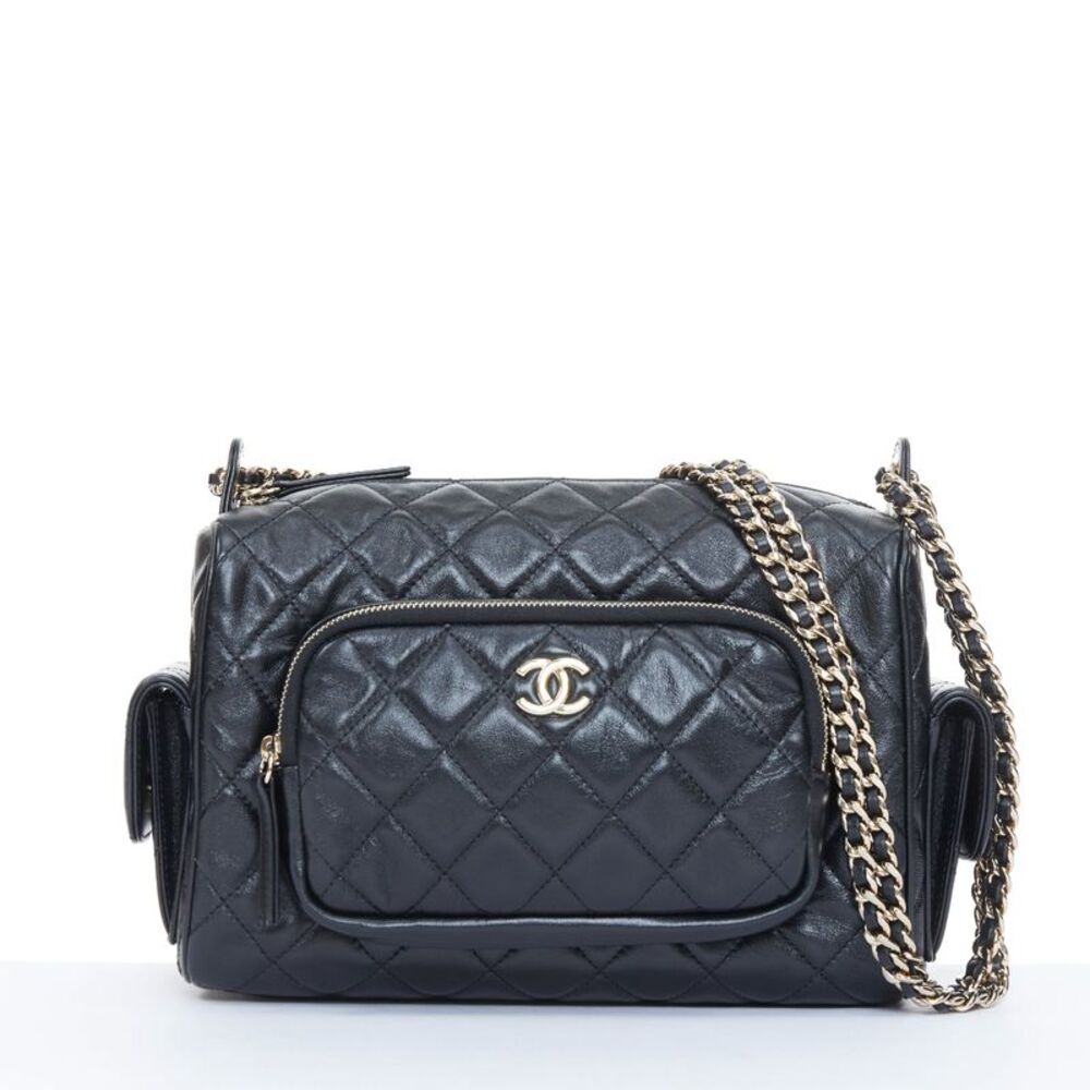 Chanel 2024 Black Leather Multi-Pocket Camera Case Bag